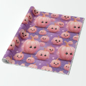 Schattige Roze Pompoenpatroon kinder halloween Cadeaupapier (Uitgerold)