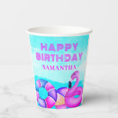 Schattige roze poolparty verjaardagspapier beker (Achterkant)