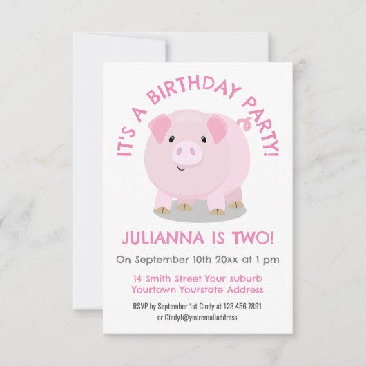 Schattige roze potje buikvarken gepersonaliseerd v kaart (Voorkant)