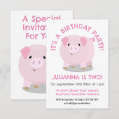 Schattige roze potje buikvarken gepersonaliseerd v kaart (Voorkant / Achterkant)