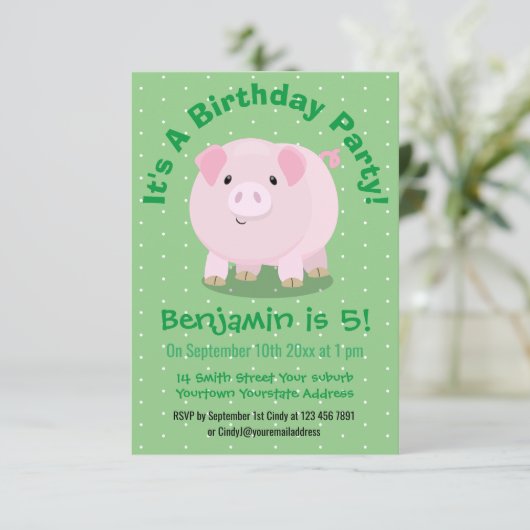 Schattige roze potje buikvarken gepersonaliseerd v kaart (Staand voorkant)