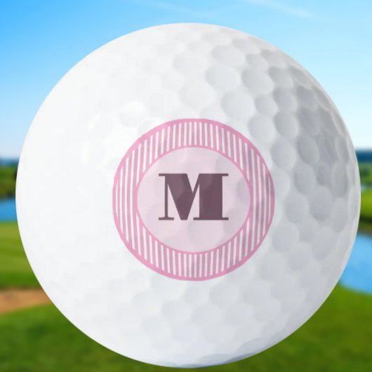Schattige roze preppy streep monogram gepersonalis golfballen