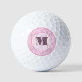 Schattige roze preppy streep monogram gepersonalis golfballen (Voorkant)