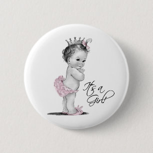 Schattige Roze Prinses Het is een Meisje Knop Ronde Button 5,7 Cm