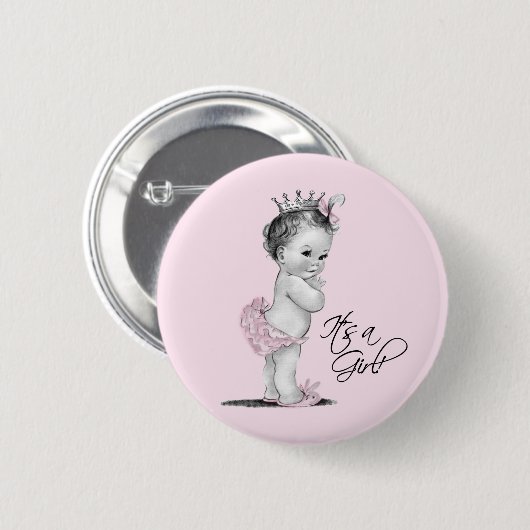 Schattige roze prinses is een meisje Button (Voorkant /achterkant)