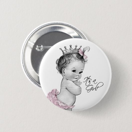 Schattige roze prinses is een meisje Button (Voorkant /achterkant)