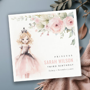 Schattige Roze Prinses Roos Bloemige Verjaardag Servet