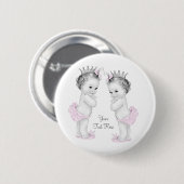 Schattige roze prinses tweeling baby meisje Button (Voorkant /achterkant)