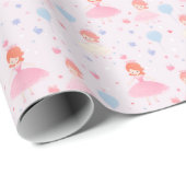 Schattige roze prinses verjaardag cadeaupapier (Rol Hoek)