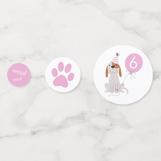 Schattige Roze Puppy Dog Verjaardagsfeest Confetti (Voorkanten)