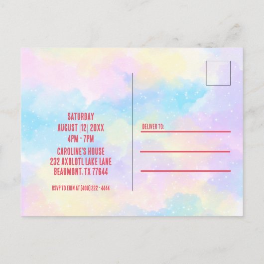 Schattige Roze Regenboog Axolotl Verjaardagsfeest Uitnodiging Briefkaart (Achterkant)