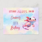Schattige Roze Regenboog Axolotl Verjaardagsfeest Uitnodiging Briefkaart (Voorkant)