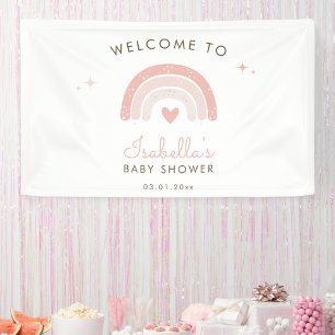 Schattige Roze Regenboog Waterverf Baby shower Wel Spandoek