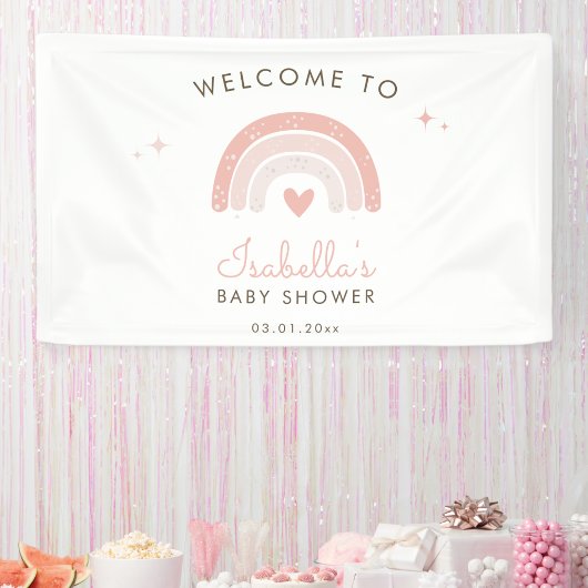 Schattige Roze Regenboog Waterverf Baby shower Wel Spandoek