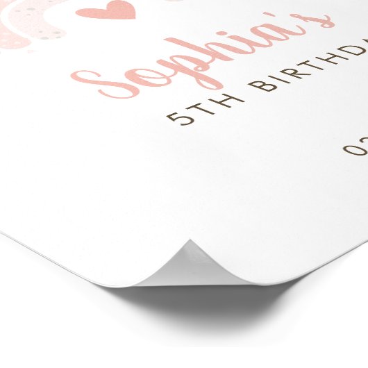 Schattige Roze Regenboog Waterverf Verjaardag Welk Poster (Hoek)