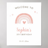 Schattige Roze Regenboog Waterverf Verjaardag Welk Poster (Voorkant)