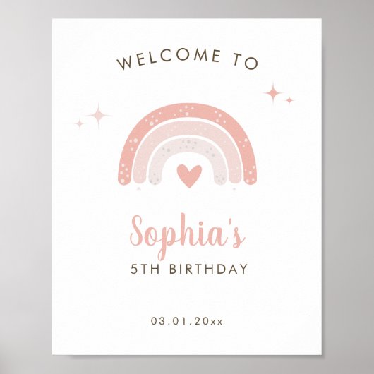 Schattige Roze Regenboog Waterverf Verjaardag Welk Poster (Voorkant)