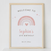 Schattige Roze Regenboog Waterverf Verjaardag Welk Poster