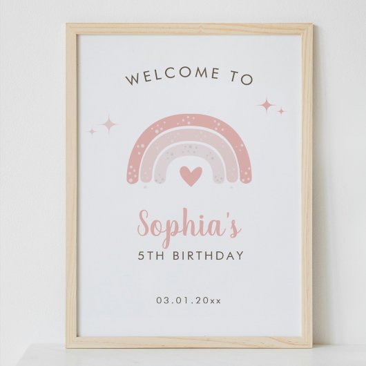 Schattige Roze Regenboog Waterverf Verjaardag Welk Poster