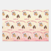 Schattige Roze Rendier Kind Naam Foto Kerstmis Inpakpapier Vel (Voorkant 3)