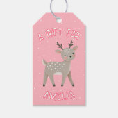 Schattige Roze Rendier Kind Naam Kerstmis Cadeaulabel (Voorkant)