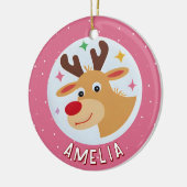 Schattige Roze Rendier Kind Naam Kerstmis Keramisch Ornament (Links)