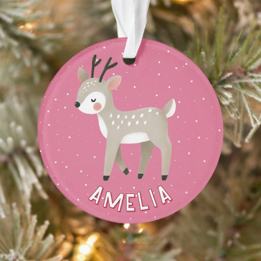 Schattige Roze Rendier Kindernaam Kerstmis Ornament (Boom)