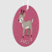 Schattige Roze Rendier Kindernaam Kerstmis Ornament (voorkant)
