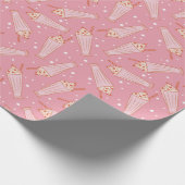 Schattige Roze Retro Aardbei Milkshake Patroon Cadeaupapier (Hoek)