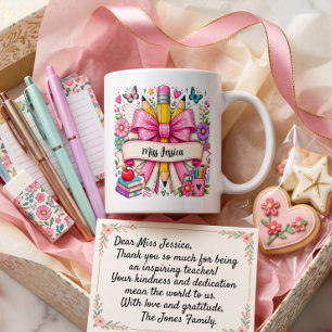 Schattige Roze Retro Bloemen Cartoon Potlood Leraa Koffiemok