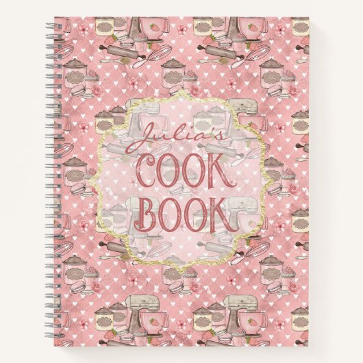 Schattige Roze Retro Cook Book gepersonaliseerd Notitieboek (Voorkant)