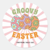 Schattige Roze Retro Groovy Paasfeest Ronde Sticker (Voorkant)