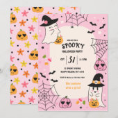 Schattige Roze Retro Halloween Feest Kaart (Voorkant / Achterkant)