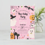 Schattige Roze Retro Verjaardag Halloween Feest Kaart (Staand voorkant)