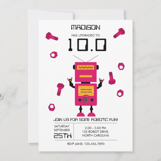 Schattige Roze Robot Thema Kinder Robots Verjaarda Kaart (Voorkant)