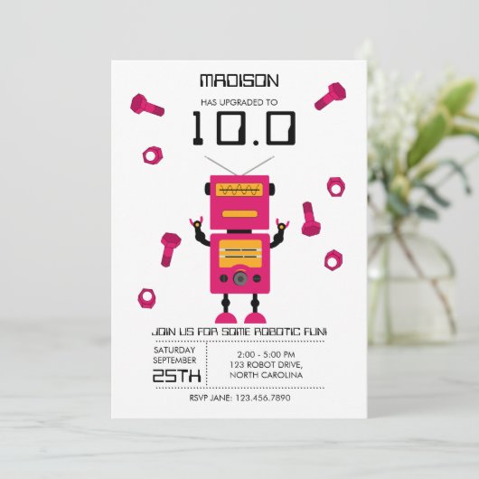 Schattige Roze Robot Thema Kinder Robots Verjaarda Kaart (Staand voorkant)