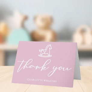 Schattige Roze Rocking Horse Baby shower Custom Bedankkaart