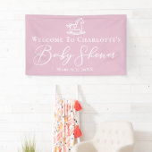 Schattige Roze Rocking Horse Baby shower Party Cus Spandoek (Insitu)