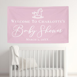 Schattige Roze Rocking Horse Baby shower Party Cus Spandoek
