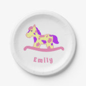Schattige Roze Rocking Horse Girly Verjaardagsfees Papieren Bordje (Voorkant)