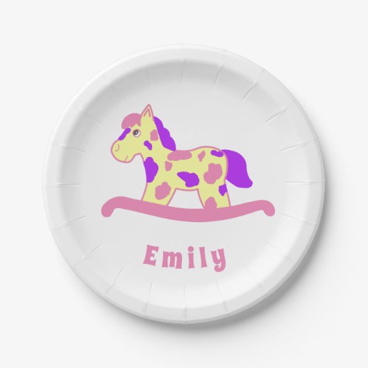 Schattige Roze Rocking Horse Girly Verjaardagsfees Papieren Bordje (Voorkant)