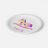 Schattige Roze Rocking Horse Girly Verjaardagsfees Papieren Bordje (Gekanteld)