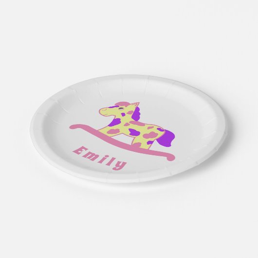 Schattige Roze Rocking Horse Girly Verjaardagsfees Papieren Bordje (Gekanteld)