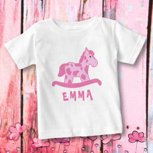Schattige Roze Rocking Horse Naam Baby Meisje