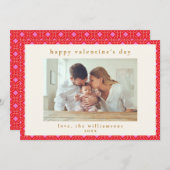 Schattige Roze Rode Aangepaste Familie Foto Valent Feestdagenkaart (Voorkant / Achterkant)
