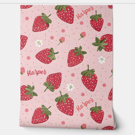 Schattige Roze & Rode Aardbei Gepersonaliseerde me Behang