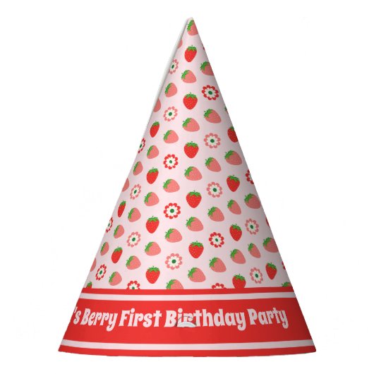 Schattige Roze Rode bessen Eerste Verjaardag Feesthoedjes (Links)