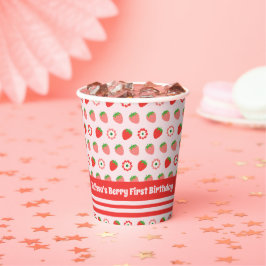Schattige Roze Rode bessen Eerste Verjaardag Papieren Bekers