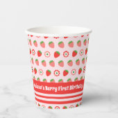 Schattige Roze Rode bessen Eerste Verjaardag Papieren Bekers (Voorkant)