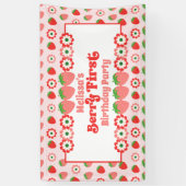 Schattige roze rode bessen eerste verjaardagsfeest spandoek (Verticaal)